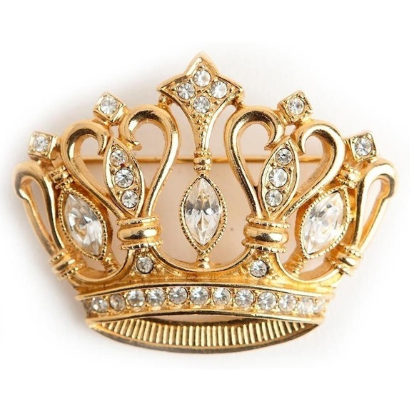 Vintage Kenneth Jay Lane KJL crown Gold w Crystals  for Avon - Picture 1 of 6